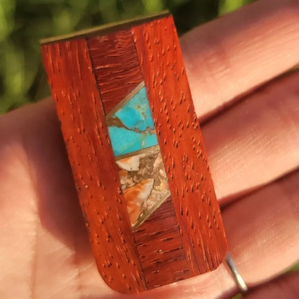 Handmade Southwestern copper turquoise, copper spiny oyster, rosewood money clip